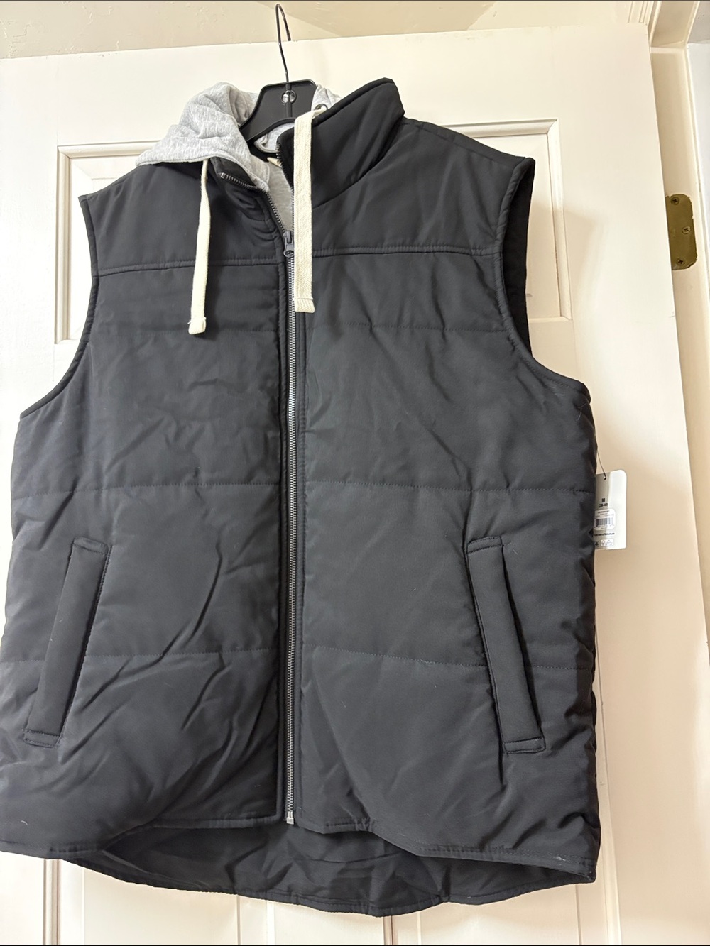 George Black Quilted Hooded Vest with Gray Hood